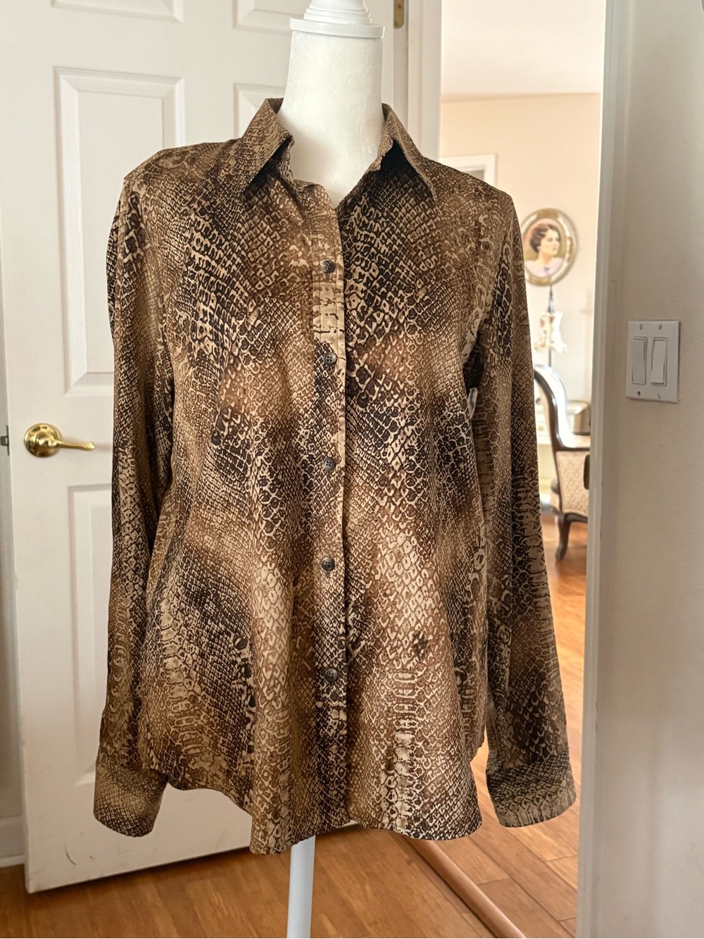 Lauren Ralph Lauren Brown Snake Print Cotton Button Down Blouse